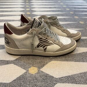 Golden Goose BALLSTARS White and Gray Sneakers with Zebra Star